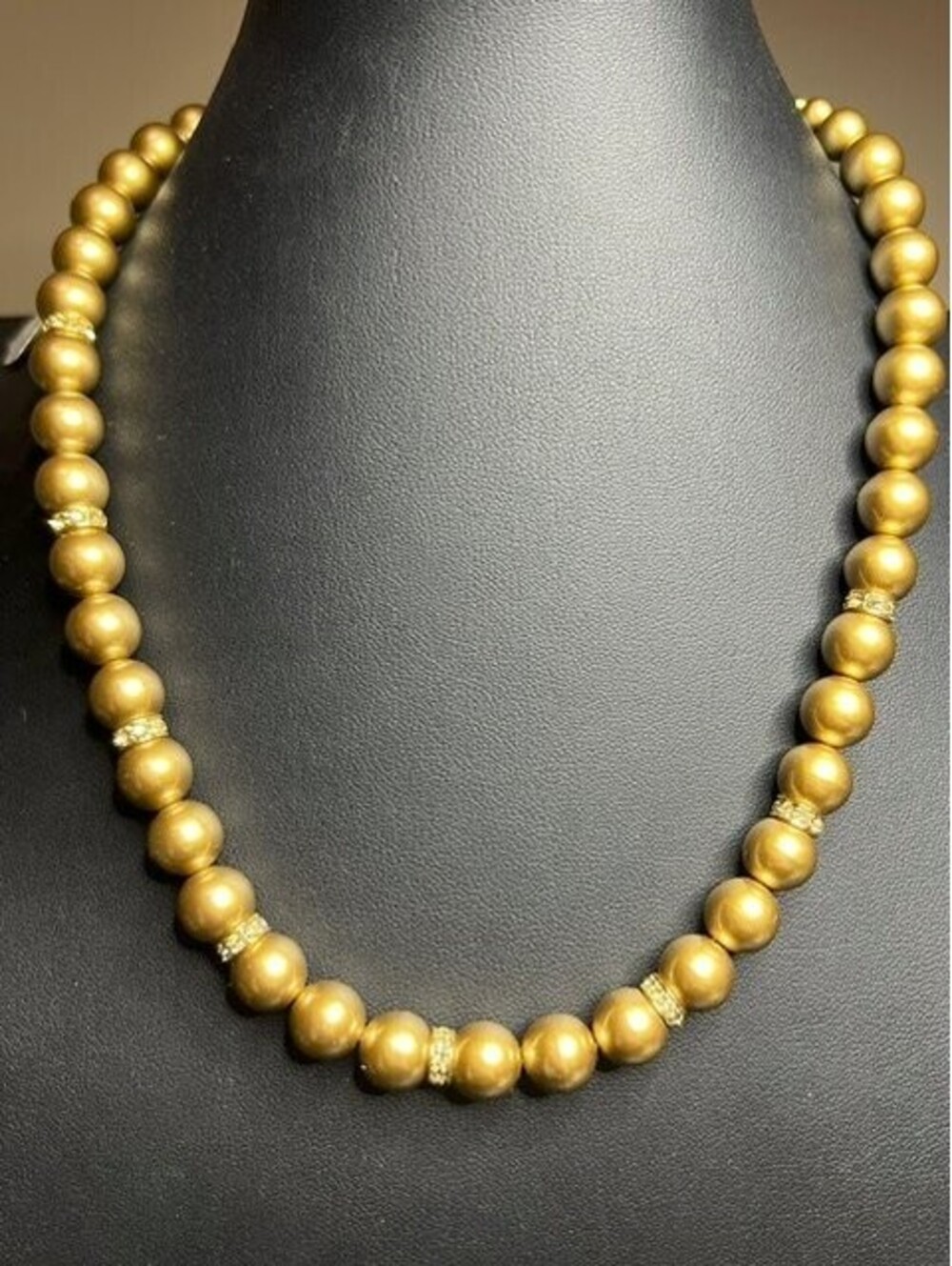 B7409 CHARTER CLUB Gold faux Pearl Necklace Rhinestone Rondelles  Japan 16-18"
